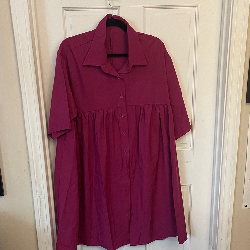 Button-Front Babydoll Tunic Top in Berry